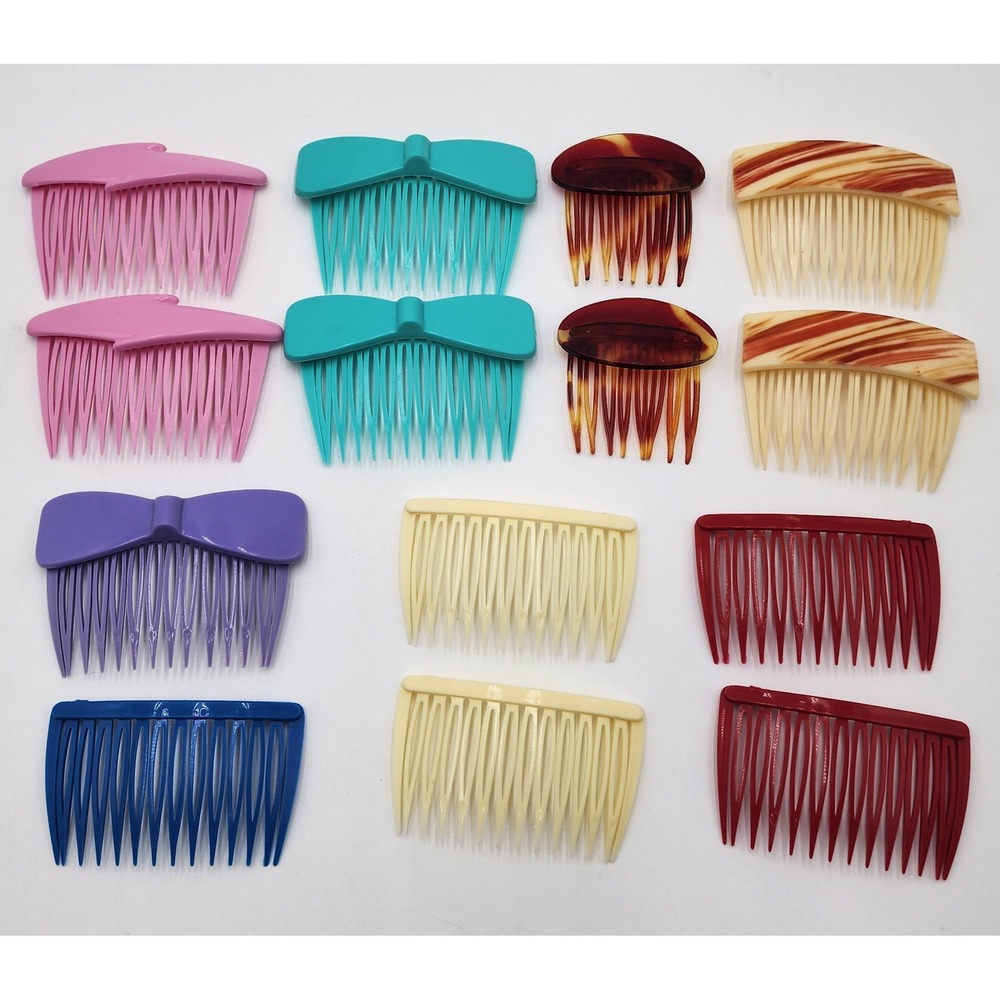 Goody & Mebco Hair Side Combs Multicolor Vintage 22 pc Lot Bow Tortoise 1980s